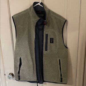 Abercrombie & Fitch Olive Sherpa Vest with Navy Trim
